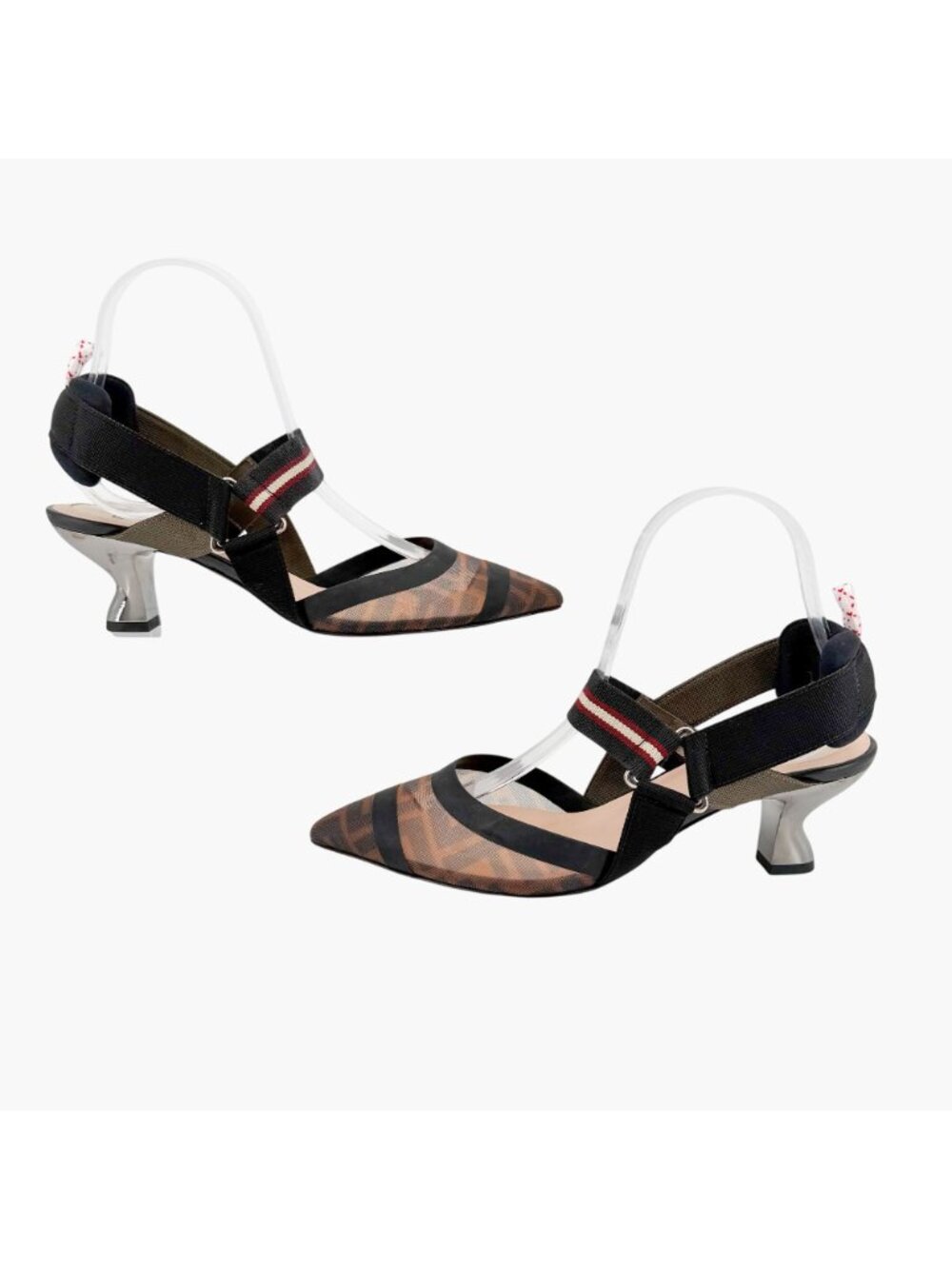 Fendi Colibri FF Mesh Slingback Pumps Heels Brown Zucca Size 37.5 US 7.5 Women’s - Picture 6 of 14